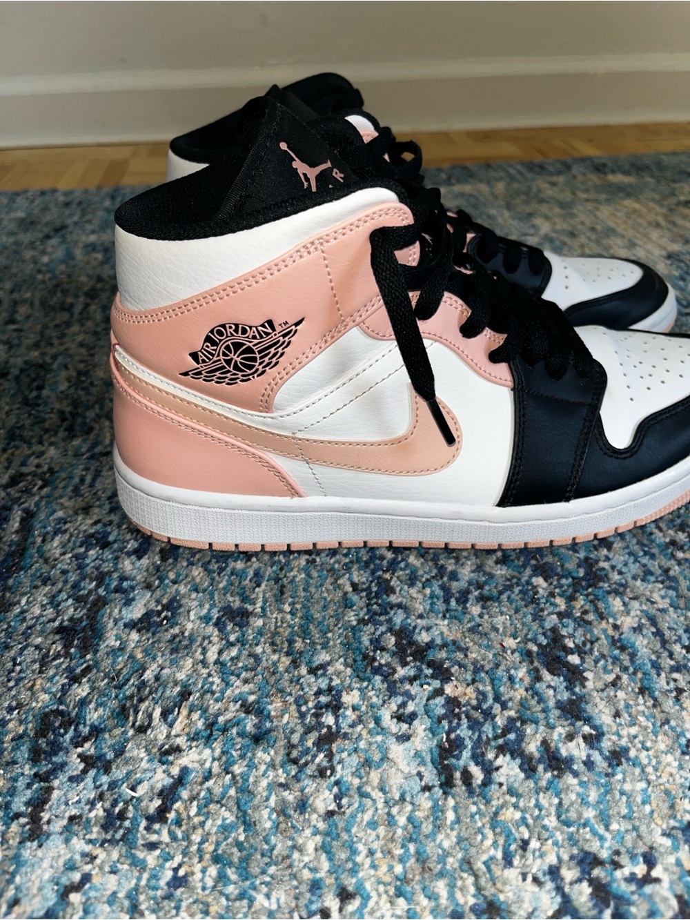 Jordan 1 Mid Pink Black White Women's Sneakers